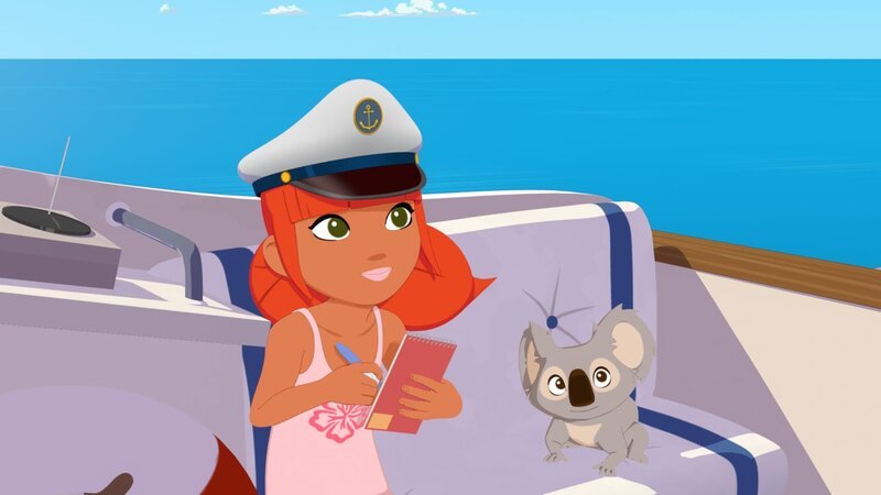 Marina vergibt Noten für die Fortschritte, die Papa Tuanaku beim Üben für den Schiffsführerschein macht. – Bild: ZDF/​Media Valley/​Marzipan Films/​TF1/​Gaumont Animation