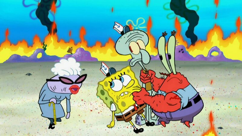 L-R: Miss. Shell, SpongeBob, Squidward, Mr. Krabs – Bild: ANNÉE Viacom International Inc. Tous droits réservés. Nickelodeon, Bob l’éponge et tous les autres titres, logos et personnages qui y sont associés sont des marques de commerce de Viacom International inc. Créé par Stephen Hillenburg.
