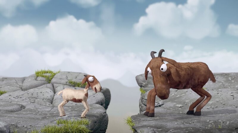 Ziegen können sehr gut klettern und leben oft im Gebirge. Aber was ist, wenn eine Ziege mal Höhenangst hat? Der „Ich kenne ein Tier“-Trickfilm „Kopf hoch“ löst es auf. – Bild: SWR