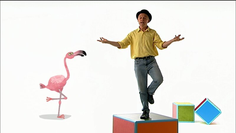 Im Flamingo-Lied erklärt Robert, warum diese Vögel auch manchmal auf zwei Beinen stehen. – Bild: WDR