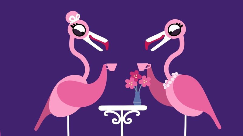 Guetnachtgschichtli Animanimals − De Flamingo Staffel 1 Folge 15 Zwei elegante Flamingos haben ein nettes Kaffeekränzchen. 2023 Copyright: SRF/​Meta Media Entertainment – Bild: SRF/​Meta Media Entertainment