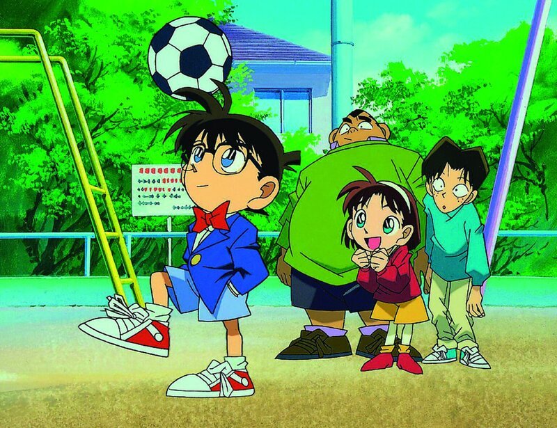 Gemeinsam sind sie die Detective Boys: (v.l.n.r.) Conan, Genta, Ayumi und Mitsuhiko … – Bild: Gosho Aoyama /​ Shogakukan, YTV, TMS 1996 Lizenzbild frei