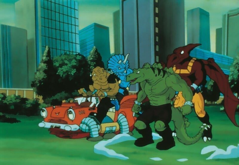 Die Dinosaurier begeben sich gemeinsam auf die Suche nach dem gefährlichen Bad Rap und seiner Raubsaurier-Gang. – Bild: 1997 Bohbot Entertainment INC.