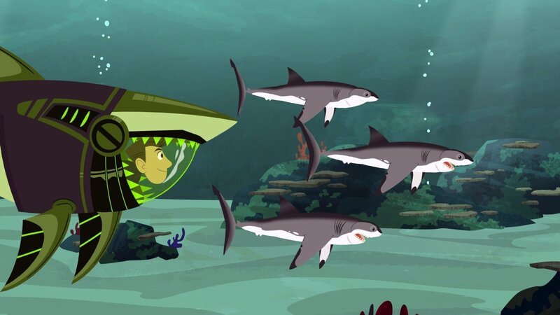 Chris und Martin (Bild) erkunden den tiefen Ozean und entdecken dabei weiße Haie. – Bild: SUPER RTL