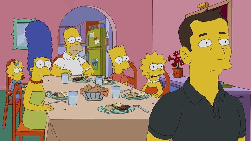 Ist Elon Mosk (r.) wirklich so nobel, wie die Simpsons (v.l.n.r. Maggie, Marge, Homer, Bart und Lisa) denken? – Bild: 2014 Twentieth Century Fox Film Corporation. All rights reserved. Lizenzbild frei