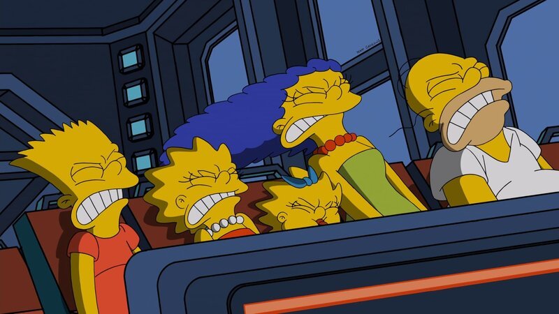 Versuchen alles, um Kang und Kodos zu entkommen: (v.l.n.r.) Bart, Lisa, Maggie, Marge und Homer. – Bild: 2014 Twentieth Century Fox Film Corporation. All rights reserved. Lizenzbild frei