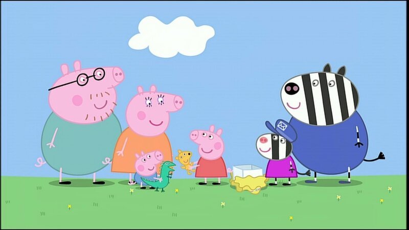 v.li.: Daddy Pig, Pig, Mummy Pig, George Pig, Peppa Pig, Zoë Zebra, Mr Zebra – Bild: PLURIMEDIA (Astley Baker Davies /​ Rubber Duck /​ Entertainment /​ Eone)