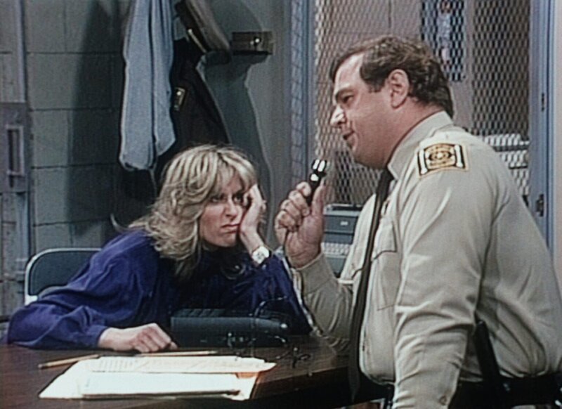 Angela (Judith Light, l.) ist betrunken verhaftet worden und gibt dem Polizeibeamten (Cliff Bemis) ihre Personalien an. – Bild: Columbia