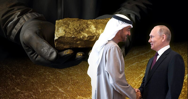 Scheich Mohamed Bin Zayed und Wladimir Putin: In den Vereinigten Arabischen Emiraten liegt das Zentrum des weltweiten Goldhandels. – Bild: ZDF und Tobias Lenz
