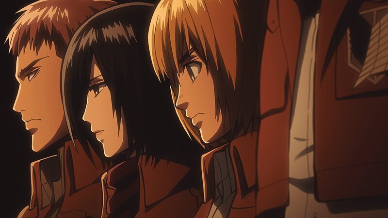 (v.l.n.r.) Jean; Mikasa; Armin – Bild: Hajime Isayama, Kodansha/​“ATTACK ON TITAN“ Production Committee. All Rights Reserved. Lizenzbild frei