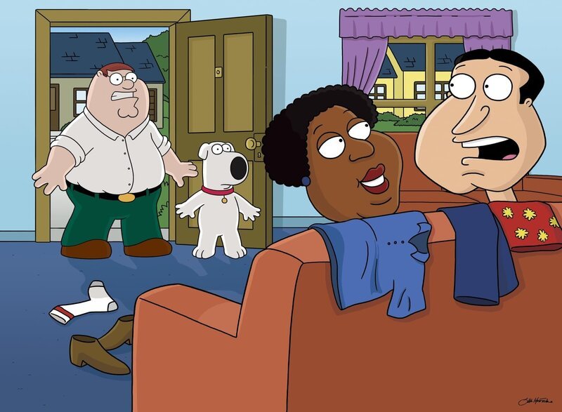 (v.l.n.r.) Peter Griffin: Brian Griffin; Loretta Brown; Glenn Quagmire – Bild: 2005 Fox and its related entities. All rights reserved. Lizenzbild frei