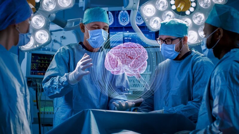 Surgeons Perform Brain Surgery Using Augmented Reality, Animated 3D Brain. High Tech Technologically Advanced Hospital. Futuristic Theme. – Bild: shutterstock