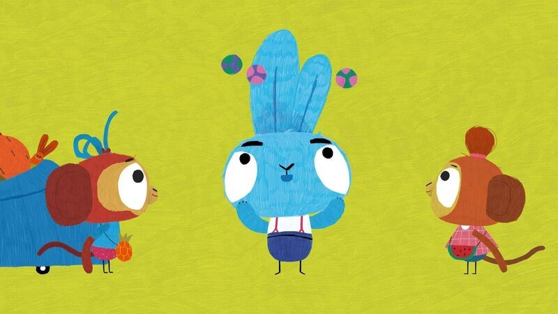 Bop (mi.) und Boo wollen mit ihren Affenfreundinnen Chika (li.) und Chuka (re.) eine tolle Dschungel-Show aufführen. – Bild: 2020 publishing house Glowberry Books LLC.