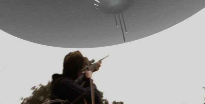CGI-BILD: Ein Jäger zielt mit seinem Gewehr auf ein UFO. (Bildnachweis: National Geographic Channels) – Bild: National Geographic Channels