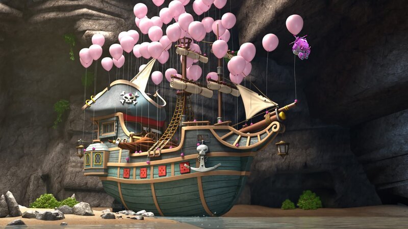 Dizzy befreit das Piratenschiff aus der Höhle. – Bild: KiKA/​FunnyFlux/​QianQi/​EBS/​CJ E&M