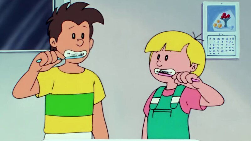 Pierrot (l.) und Pierrette (r.) sorgen dafür das ihre Zähne sauber sind, damit sie nicht von Bakterien befallen werden, denn ansonsten wird es sehr schmerzhaft. – Bild: ZDF und OneGate Media./​OneGate Media