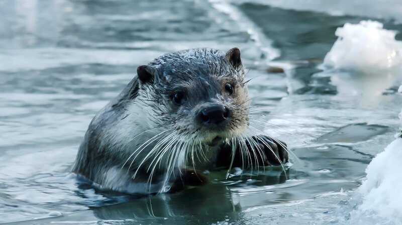 Fischotter brauchen eisfreie Stellen, um im Winter jagen zu können. – Bild: NDR/Doclights GmbH/Corax Fischotter brauchen eisfreie Stellen, um im Winter jagen zu können. – Bild: NDR/Doclights GmbH/Corax