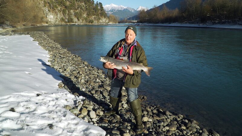 Peter Goller seltener Huchen-Fisch am Inn. – Bild: Bergblick