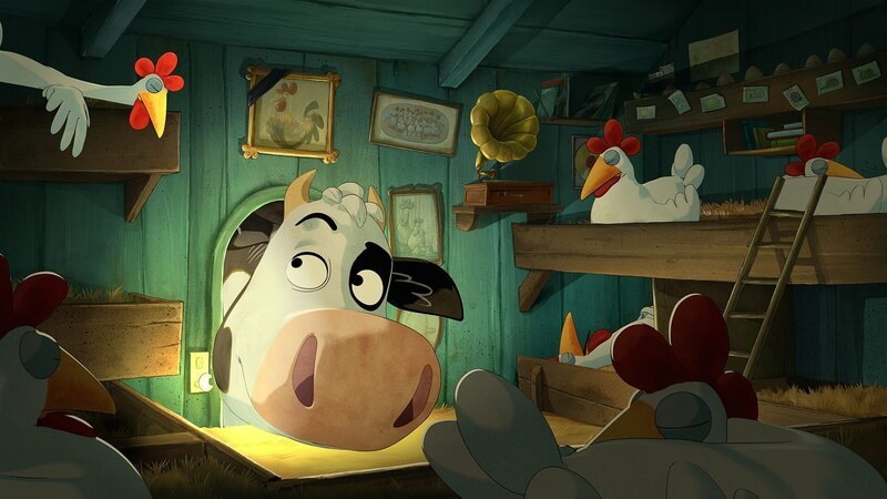 Im Hühnerstall gibt’s bestimmt noch einen Schlafplatz für eine Kuh. – Bild: ZDF/​WunderWerk