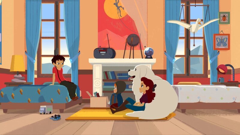 Adèle (rechts) und Sören (Mitte) lauschen gespannt Sebastians Erzählung. – Bild: ZDF/​Gaumont Animation/​PP Animation III Inc.