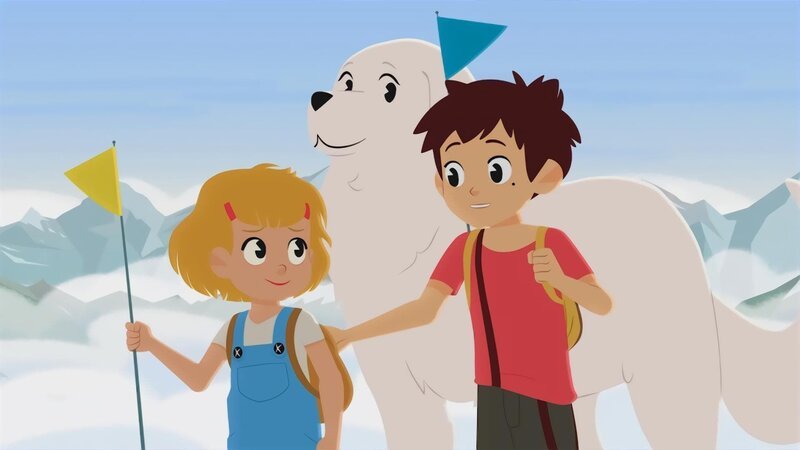 Der Wettlauf der Kinder zum Gipfel des Raketenbergs steht an. Sebastian wettet, dass Lynette gewinnt. – Bild: ZDF/​Gaumont Animation/​PP Animation III Inc.