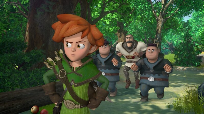 Robin Hood ist in einen Hinterhalt geraten. Die Söhne des Sheriffs, Rolf und Ralf schleichen sich mit einem Wachmann an. – Bild: ZDF und 2014 Method Animation
