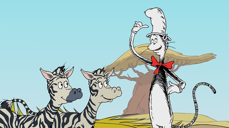 Der Kater holt sich bei zwei Zebras Anregungen für ein neues Streifenmuster seines Hutes. – Bild: KiKA/​Collingwood Oâ€™Hare Prod./​Portfolio Entertain./​Random House Children E./​Treehouse TV