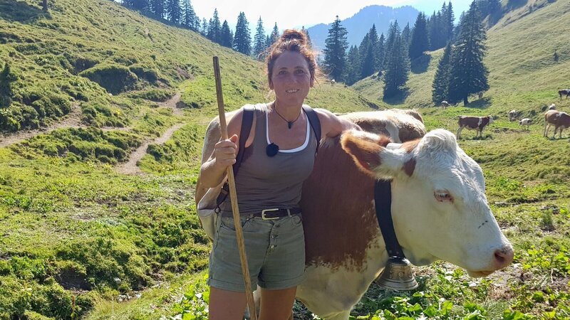 Vier Monate lang im Jahr bleiben die Kühe mit Sennerin Martina Fischer auf der Alm. – Bild: ZDF und Aex Markow./​Aex Markow