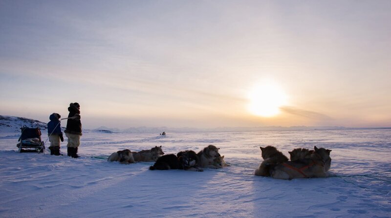 Der neunjährige Dani lebt in einem kleinen Dorf an der rauen Ostküste Grönlands. Gemeinsam mit seinem Vater und seinem Großonkel macht er sich auf die Reise, um Moschusochsen zu jagen. Die beiden gehören zu den letzten Jägern in Grönland, die noch wie früher mit Hundeschlitten unterwegs sind. – Bild: ZDF und BR/​Catherina Conrad