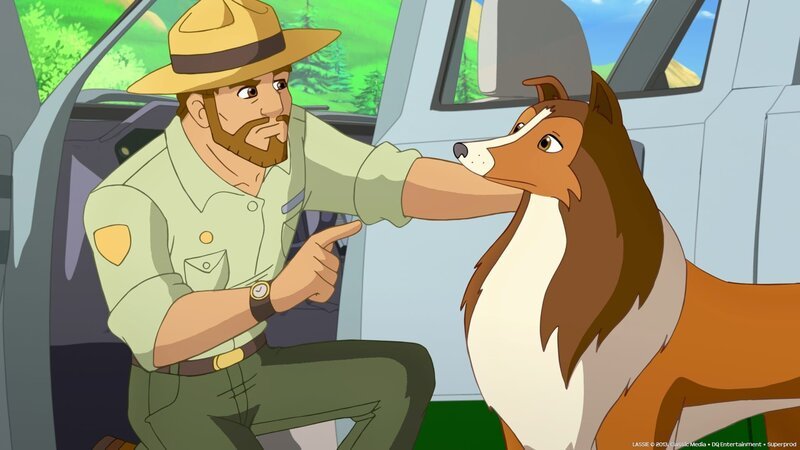 Ranger Graham schickt Hündin Lassie gemeinsam mit den Kindern los, um Mrs. Lee das Gegengift zu bringen. – Bild: ZDF und Lassie (c) 2013