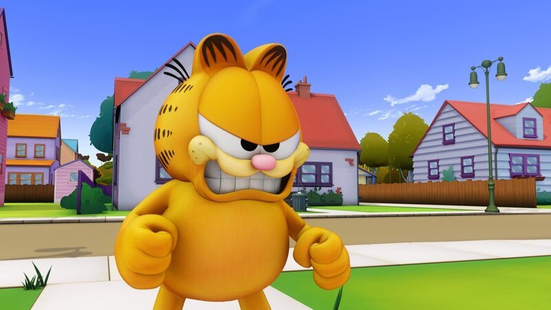 Garfield ist wütend, weil Kater Harry ihn und Odie aus Jons Haus vertrieben hat. – Bild: HR/​DARGAUD MEDIA
