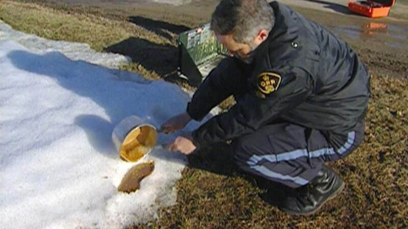 Der Forensiker Jim Eadie entdeckt im Schnee den Schuhabdruck des Täters. – Bild: RTL