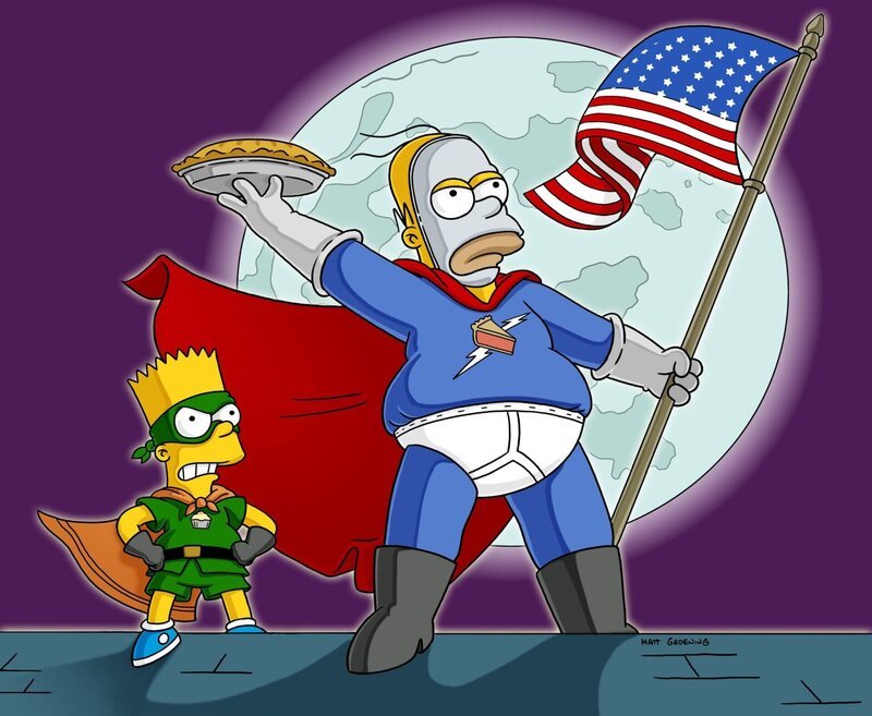 „Die Simpsons“, „Der Tortenmann schlägt zurück.“ Als Homer eines Tages Zeuge einer Ungerechtigkeit wird, wirft er dem Schuldigen eine Torte ins Gesicht. ‚Der Tortenmann‘ macht schnell Furore und Homer geht fleißig seiner neuen Mission als Superheld nach. Niemand weiß, wer hinter der Maskerade steckt, bis Lisa das Geheimnis ihres Vaters entdeckt. Sie bittet ihn, aufzuhören. Inzwischen hat aber auch Burns Homer entlarvt und zwingt ihn, ihm als Superheld zur Verfügung zu stehen. – Bild: und TM Twentieth Century Fox Film Corporation – Alle Rechte vorbehalten Lizenzbild frei