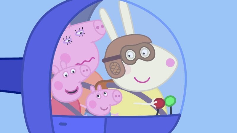 v.li.: Peppa Pig, Mummy Pig, George Pig, Miss Rabbit – Bild: TVNOW