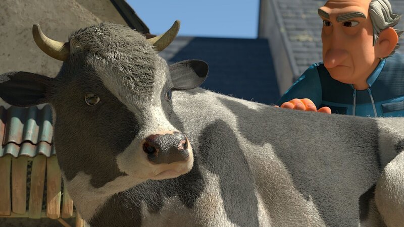 Bauer Ludwig ist stolz auf seine Kuh Margot, die bald ihr Kälbchen zur Welt bringen wird. – Bild: ZDF/​La Station Animation