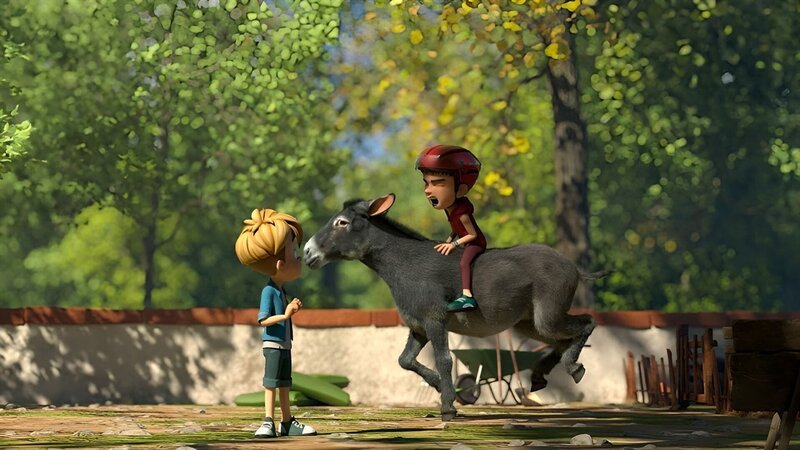 Bohnenstange hat die flotte Gangart von Bauer Ludwigs Esel unterschätzt. – Bild: ZDF/​La Station Animation
