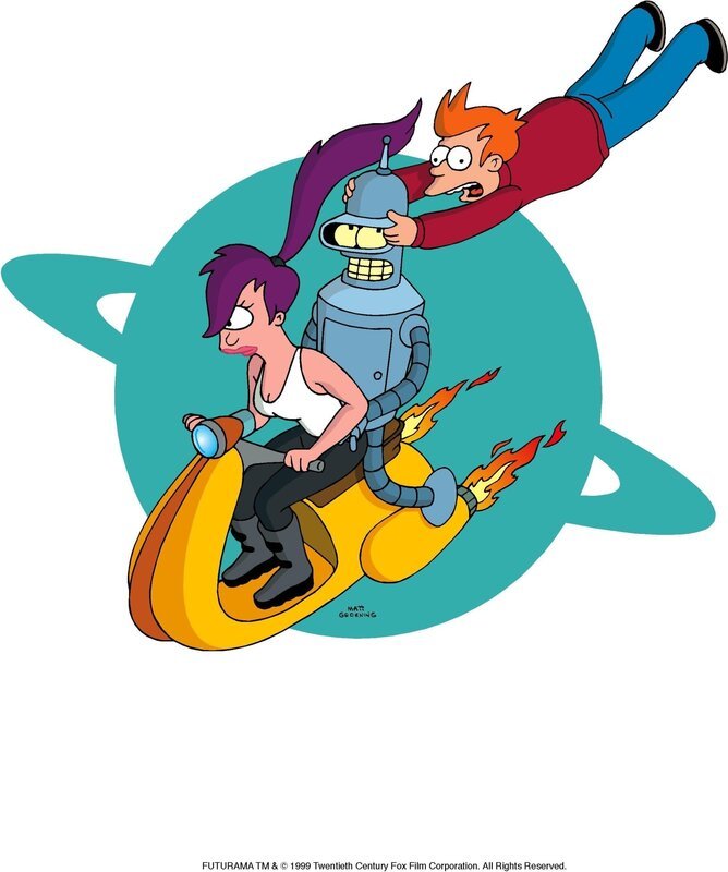 (v.l.n.r.) Leela, Bender und Fry starten in den Weltraum, um ihn zu erkunden. – Bild: Twenthieth Century Fox Film Corporation
