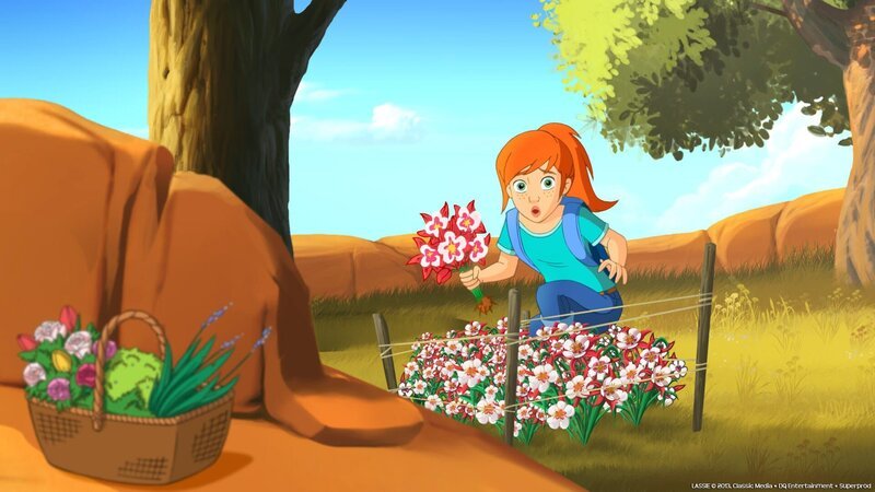 Zoé wird von Frances entdeckt, als sie heimlich Blumen aus ihrem Garten entwenden will. – Bild: ZDF und Lassie (c) 2013