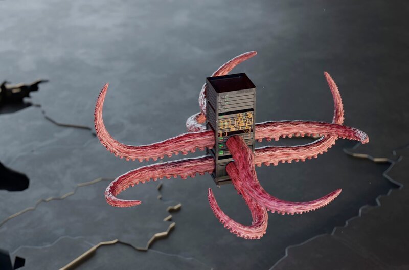 Im Moment des Hacks steht ein ausländischer Server in Kontakt mit dem IT-System des Bundestags. Der Server war westlichen Geheimdiensten bereits in der Vergangenheit mit verdächtigen Aktivitäten aufgefallen. – Bild: SWR/funk/Simplicissmus/ZDF Im Moment des Hacks steht ein ausländischer Server in Kontakt mit dem IT-System des Bundestags. Der Server war westlichen Geheimdiensten bereits in der Vergangenheit mit verdächtigen Aktivitäten aufgefallen. – Bild: SWR/funk/Simplicissmus/ZDF