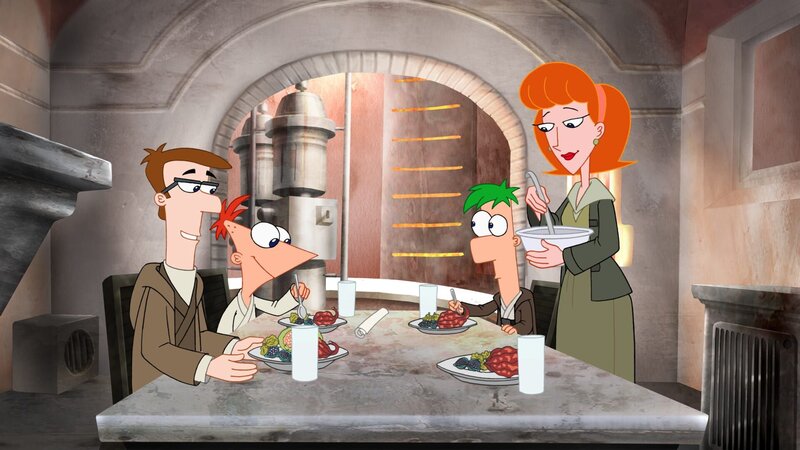 PHINEAS AND FERB – „Phineas and Ferb Star Wars“ – An adventure and action-filled television special, „Phineas and Ferb: Star Wars,“ is set to premiere SATURDAY, JULY 26 (9:00⁠–⁠10:00 p.m., ET/​PT) on Disney Channel.  The story is set a couple summers ago in a galaxy far, far away when Phineas, Ferb and the gang are in a parallel universe -- during Star Wars Episode IV: A New Hope.  Iconic Star Wars characters Luke Skywalker, Darth Vader, Han Solo, Princess Leia, Chewbacca, C-3PO and R2-D2 are featured in this special event programming. (DISNEY XD) DAD, PHINEAS, FERB, MOM – Bild: Disney XD /​ DISNEY XD /​ DISNEY XD /​ © 2014 Disney Enterprises, Inc. All rights reserved.