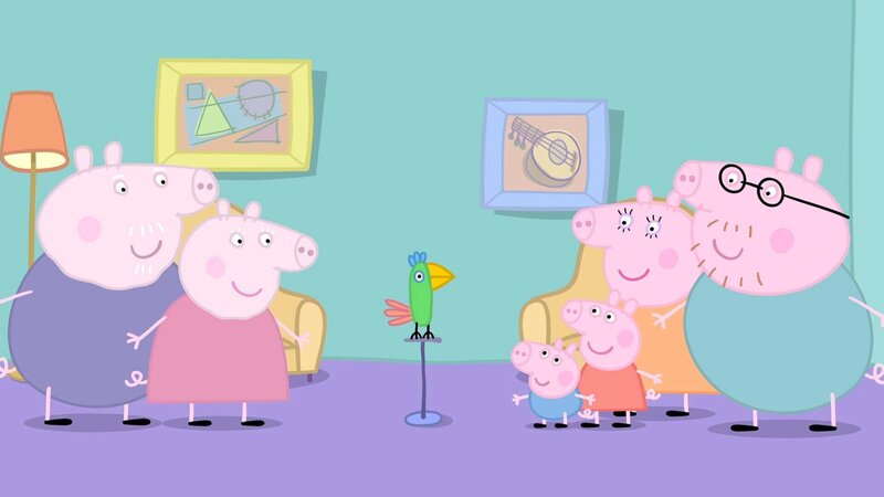 V.li: Grandpa Pig, Granny Pig, Polly, George Pig, Peppa Pig, Mummy Pig, Daddy Pig – Bild: Paramount