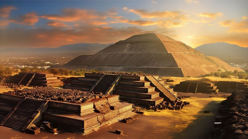 Schöner Maya-Pyramidenkomplex bei Sonnenuntergang mit dramatischem Himmel – Bild: THE HISTORY CHANNEL /​ A+E Networks