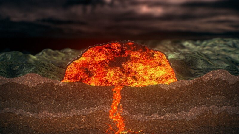 Eine der Vulkanformen, die in der Chaîne des Puys vorkommt, ist der Lavadom. Sie bergen ein hohes Gefahrenpotential. – Bild: ZDF und © RMC Production