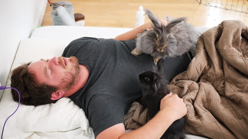 Chris McKernan with bunnies. – Bild: AnimalPlanet