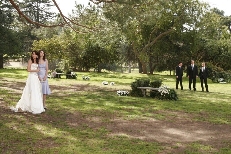 Als kurz vor der Hochzeit immer mehr Probleme auftauchen, müssen alle noch einmal frische Luft schnappen und treffen im Park unverhofft aufeinander: Ted (Josh Radnor, M.), Marshall (Jason Segel, 2.v.r.), Barney (Neil Patrick Harris, r.), Lily (Alyson Hannigan, l.) und Robin (Cobie Smulders, 2.v.r.) … – Bild: 20th Century Fox International Television /​ Michael Yarish Lizenzbild frei