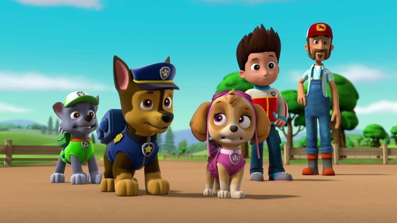 L-R: Rocky, Chase, Skye, Ryder, Farmer Al – Bild: Paramount