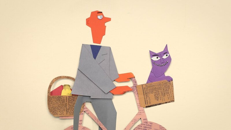 Mr. Paper und seine Katze machen einen Ausflug. – Bild: NDR/​Sesame Workshop