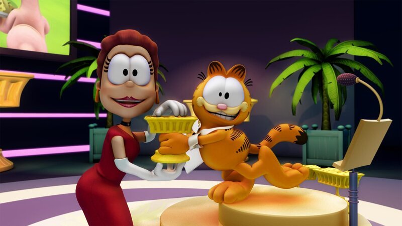 Garfield verleiht den alljährlichen Lasagne-Preis. Allerdings gehen alle Auszeichnungen an ihn selbst, was auf Unmut bei den anderen stößt. – Bild: HR/​DARGAUD MEDIA
