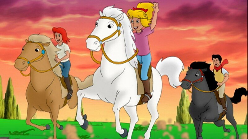 Bibi (M.), Tina (l.) und Alex (r.) erleben gemeinsam viele Abenteuer auf dem Reiterhof. – Bild: ZDF und Kiddinx Studios GmbH./​Kiddinx Studios GmbH