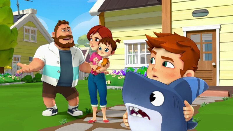 Vorne, v.li.: Sharkdog, Max. Hinter: Max’ Familie. – Bild: Paramount